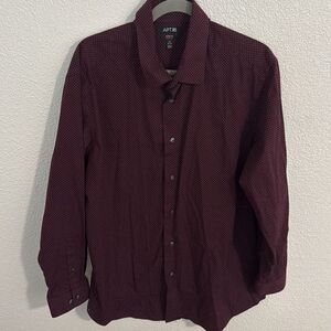 Apt 9- maroon polka dot long sleeve dress shirt-slim fit- size XXL